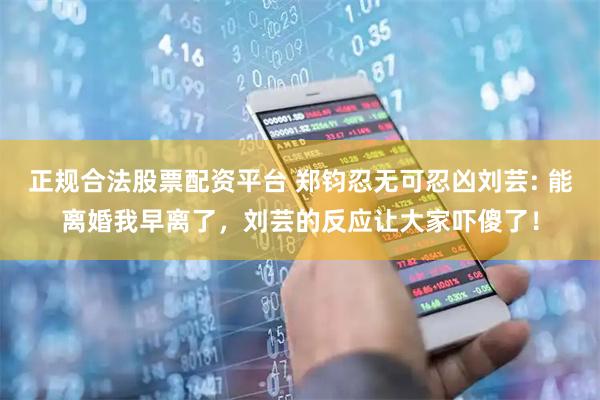 正规合法股票配资平台 郑钧忍无可忍凶刘芸: 能离婚我早离了，刘芸的反应让大家吓傻了！