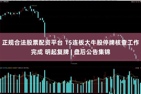 正规合法股票配资平台 15连板大牛股停牌核查工作完成 明起复牌 | 盘后公告集锦